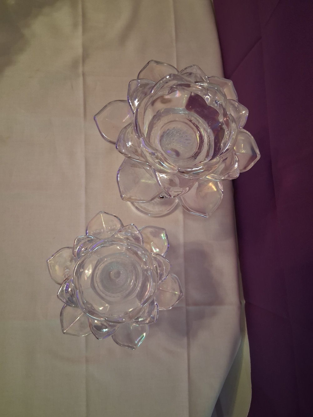 Lot of 2 Clear Glass Floral Candle Holders - Picture 2 of 4